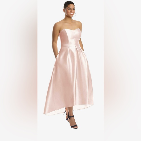 Alfred Sung NWT Strapless Satin High Low Dress with Pockets in Blush - Picture 3 of 9